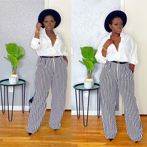 Black and white wide foot pants.